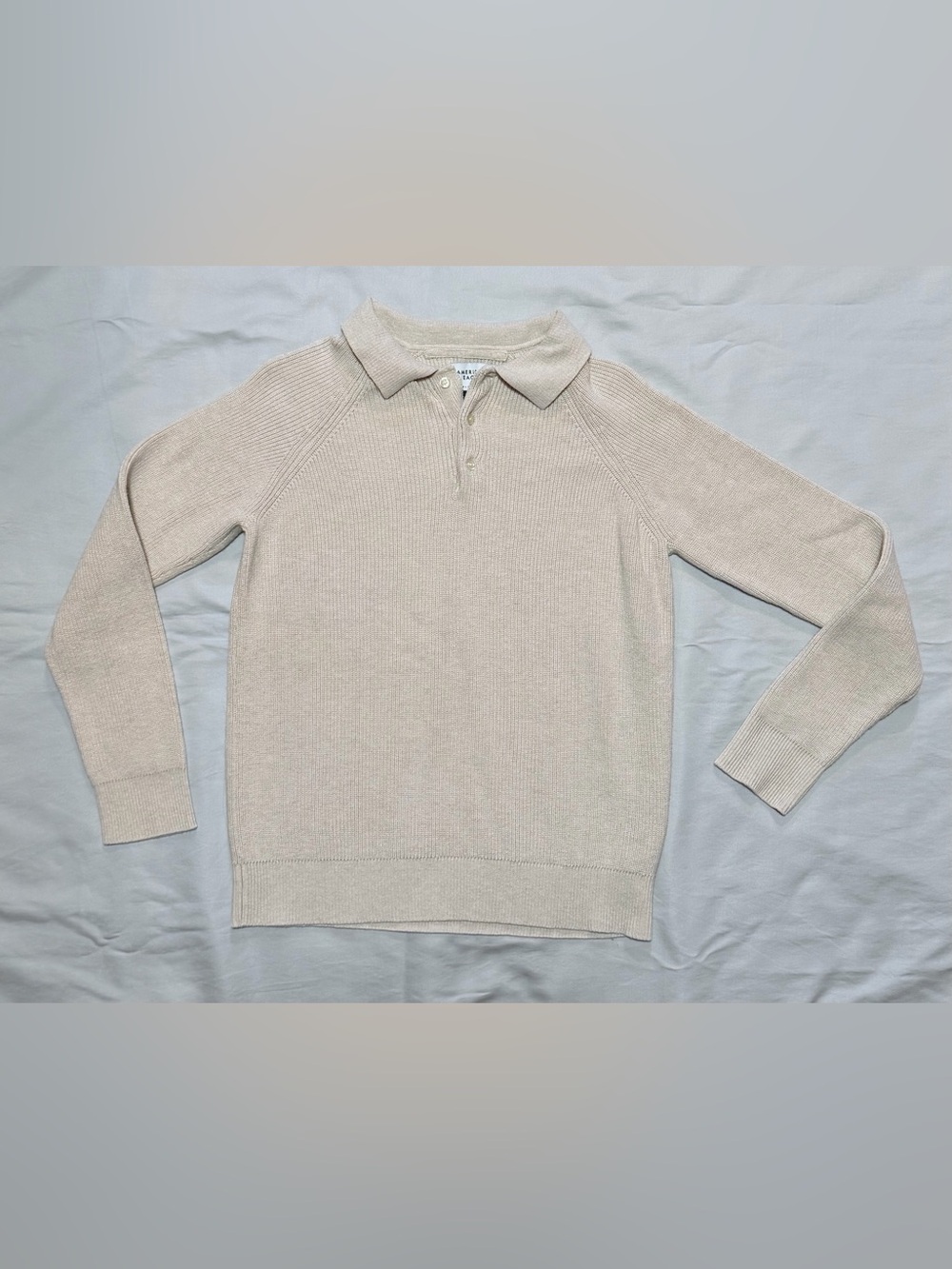 American Eagle Mens Cream V-Neck Polo Collar Sweater Pullover XS 100% Cotton